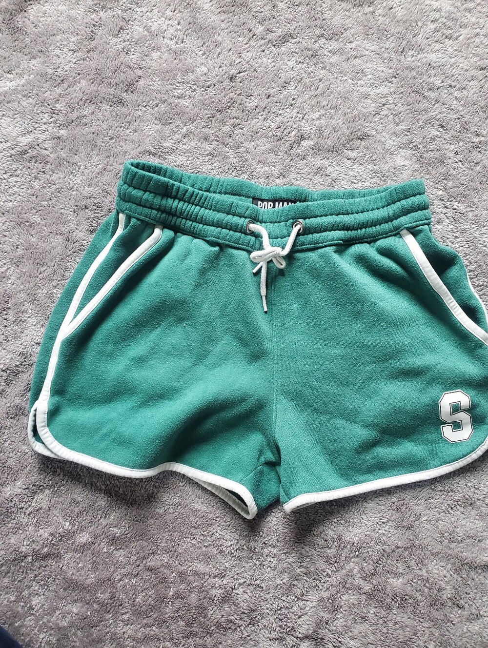 Unisex Retro Mint Sweat Shorts White Piping Varsity  Drawstring Lounge Size M